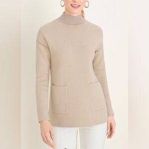 Chico’s Milano Stitch Mock Neck Pullover Sweater Women’s Small Petite Beige Tan